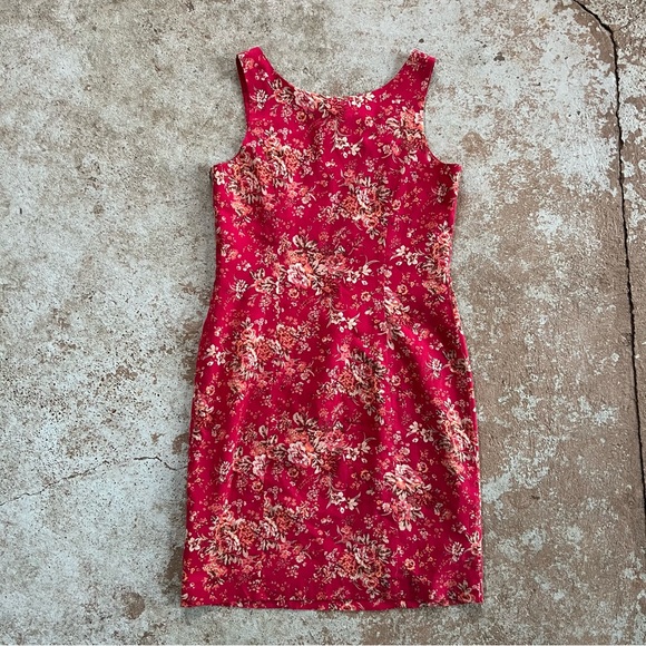 Vtg Laura Ashley Mini Dress Sz 8 Pink Floral sleeveless 90s Cottagecore Bodycon - Picture 11 of 14